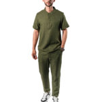Ensemble Lin Blanc Vert (Pantalon + Chemise)